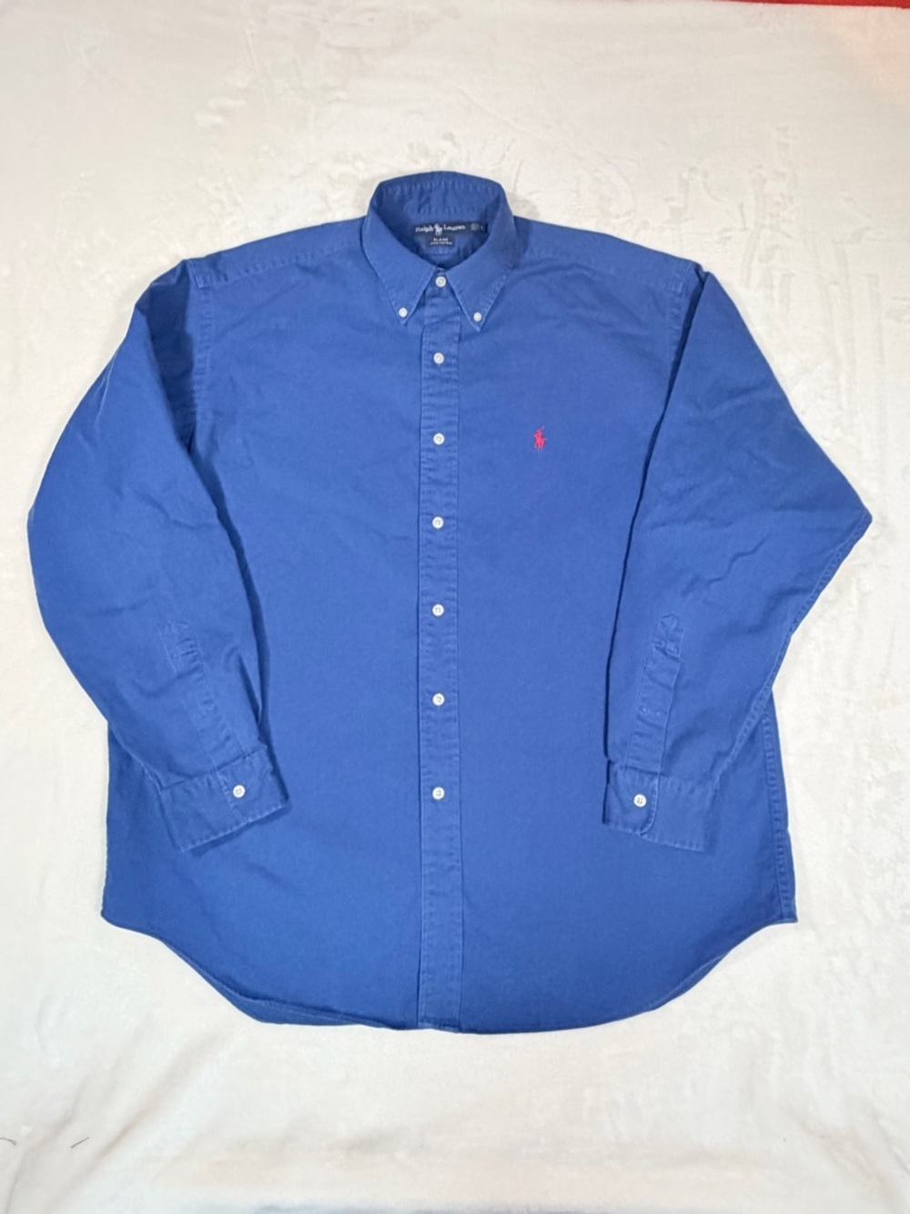 90’s Ralph Lauren 100% Cotton Blaire Button-Down Shirt in Blue with Red Pony